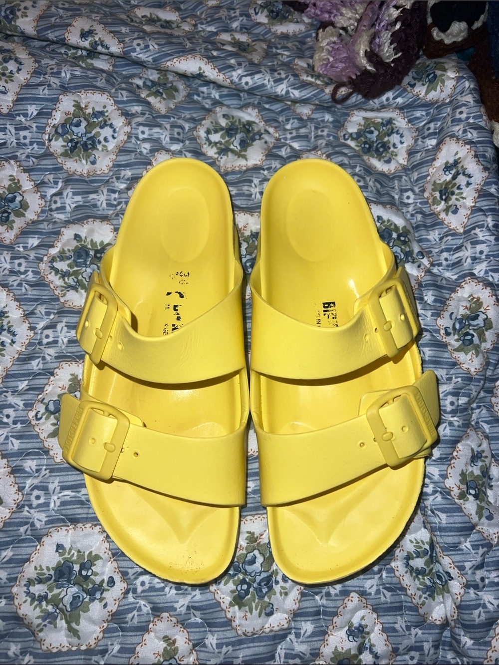Birkenstock Yellow Double-Buckle Slide Sandals